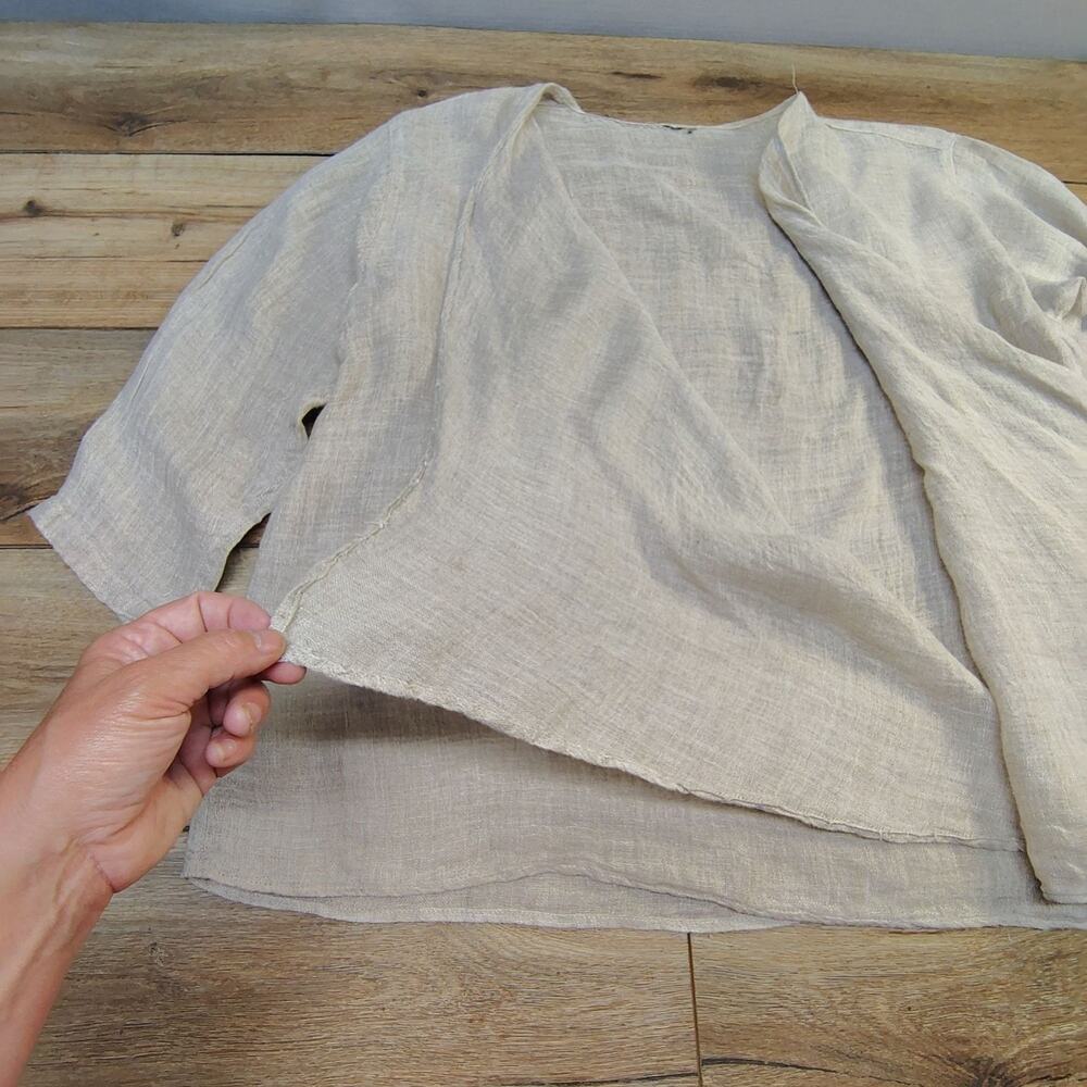 Pure Linen Gauze Kimono Cardigan Duster Wrap Coastal Grandmother Shrug Large - Picture 5 of 11